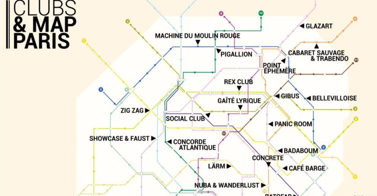La carte du métro des clubs parisiens